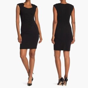 NWT Calvin Klein Women's Black Sheath Horseshoe Neck Ruched Career Dress Size 10